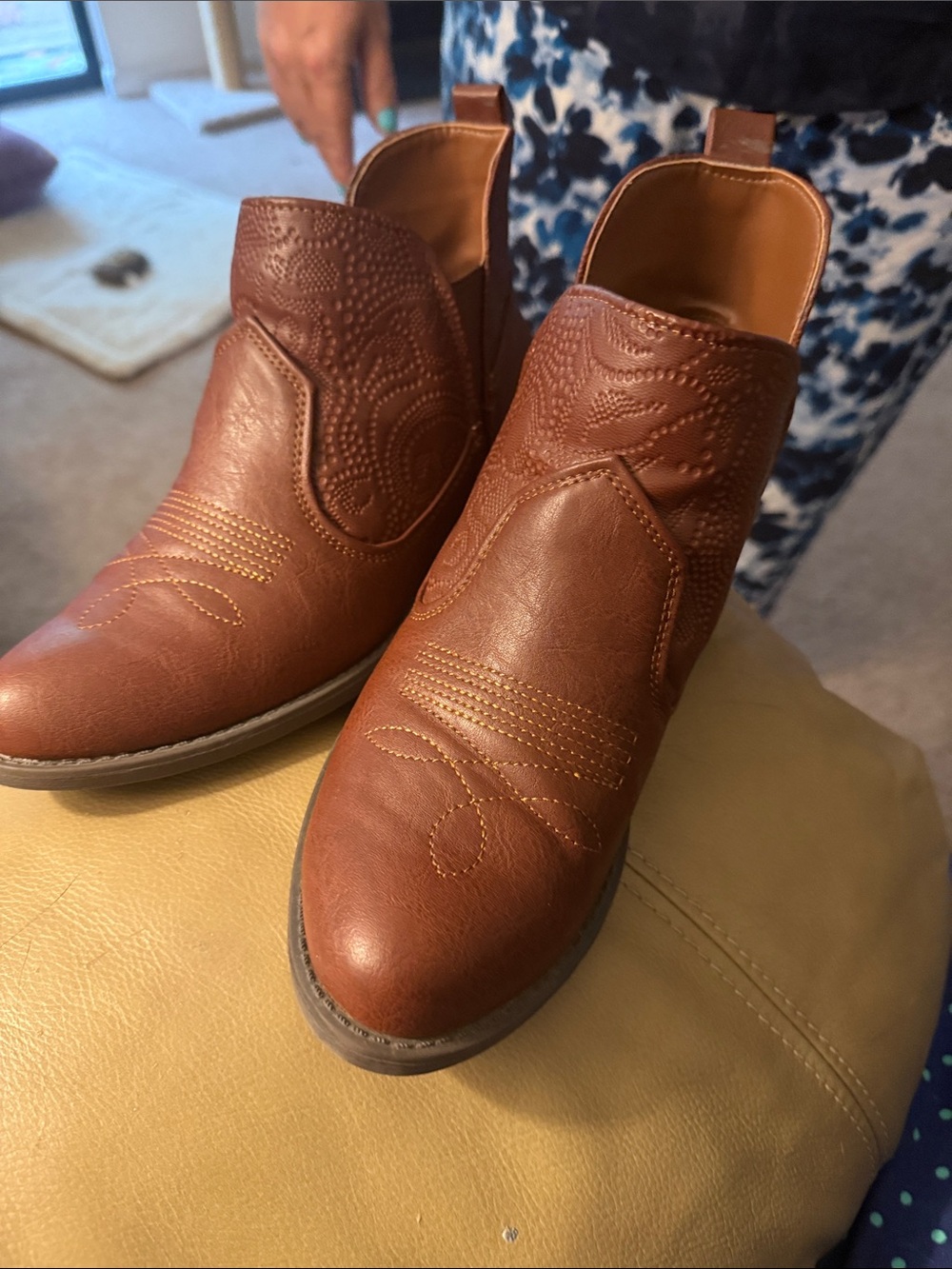 easy street Brown Embroidered Western Ankle Booties
